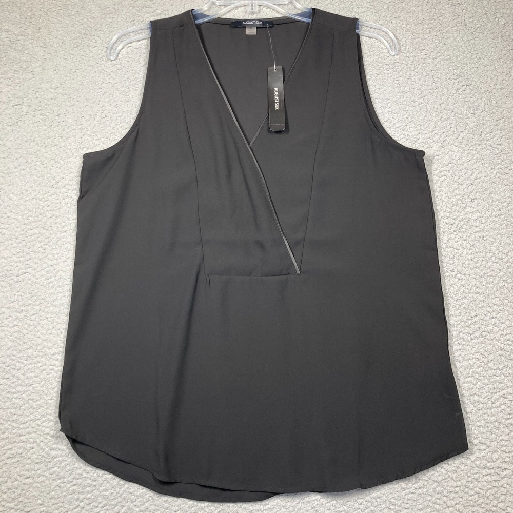 August Silk Top Women's Medium Black Sleeveless V Neck Relaxed Casual Office NEW